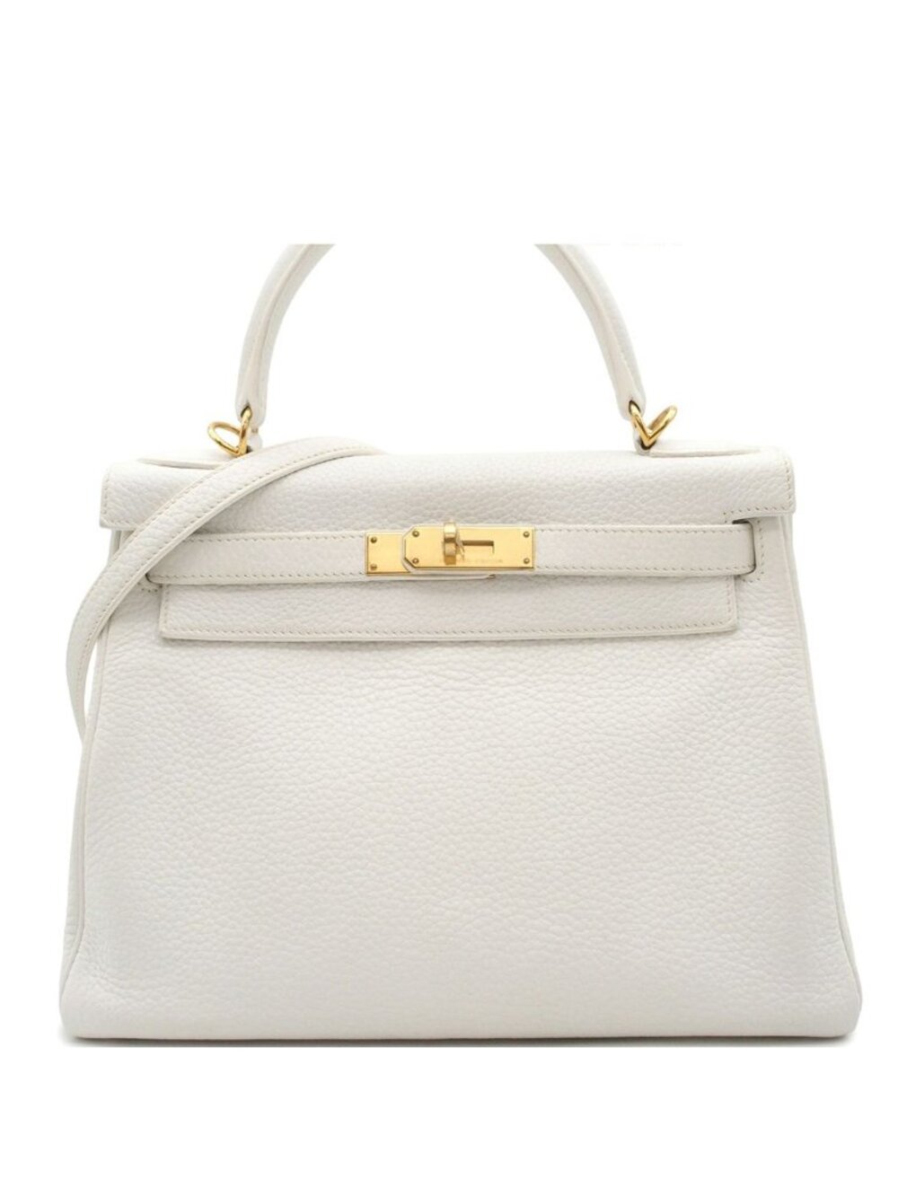 Hermes Kelly 28 White Gold Togo Retourne 2-Way Shoulder Bag